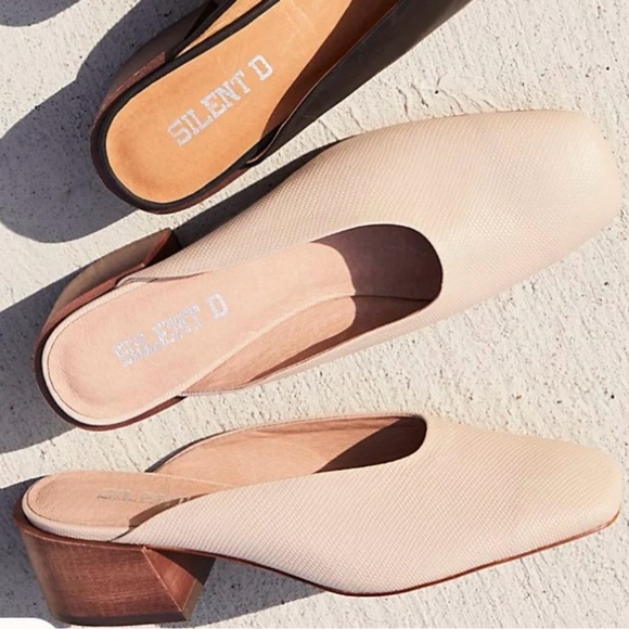 Free People Silent D Laguna Mule Textured Cream Leather Square Toe Size 41 / 10 - Picture 1 of 14
